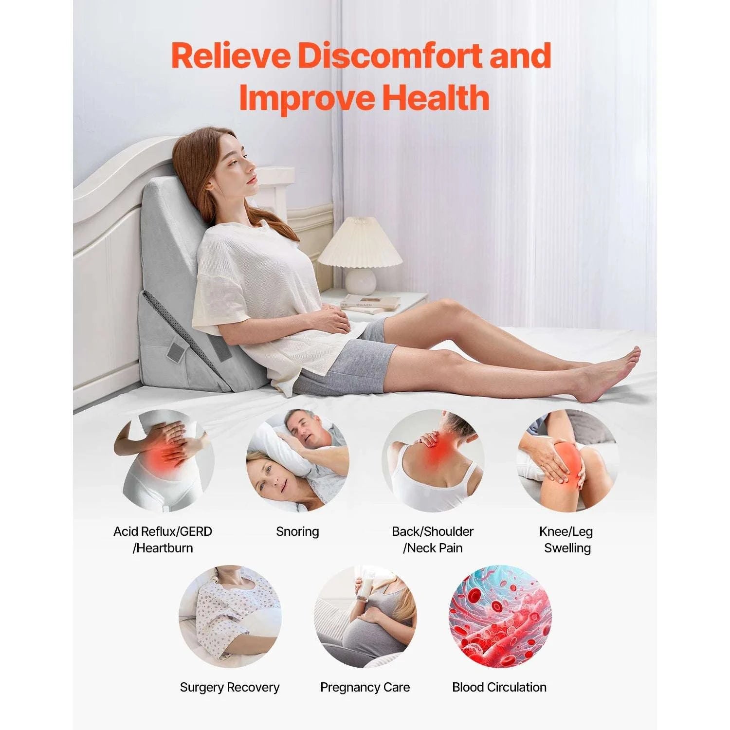Bed Wedge Pillow for Acid Reflux, Snoring & Post-Surgery Support-2 Pcs / United States