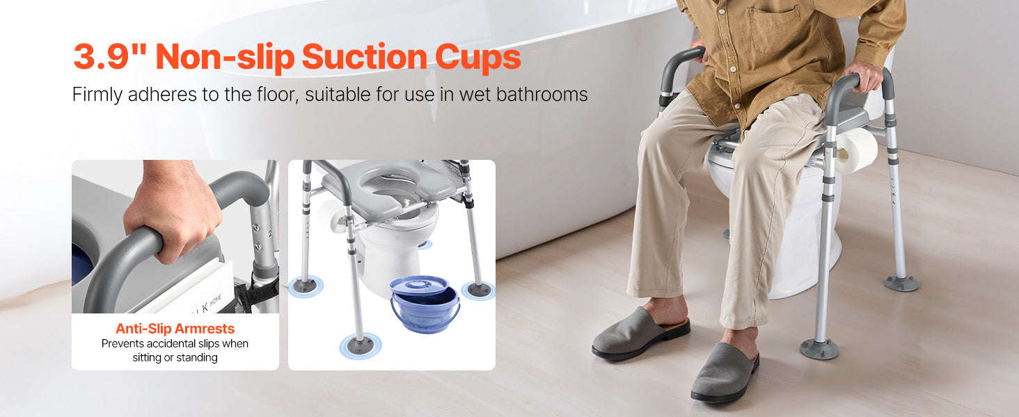 Bedside Commode Chair 500 lbs 4-in-1 with Padded Seat and Detachable 5L Bucket-500 lbs / United States