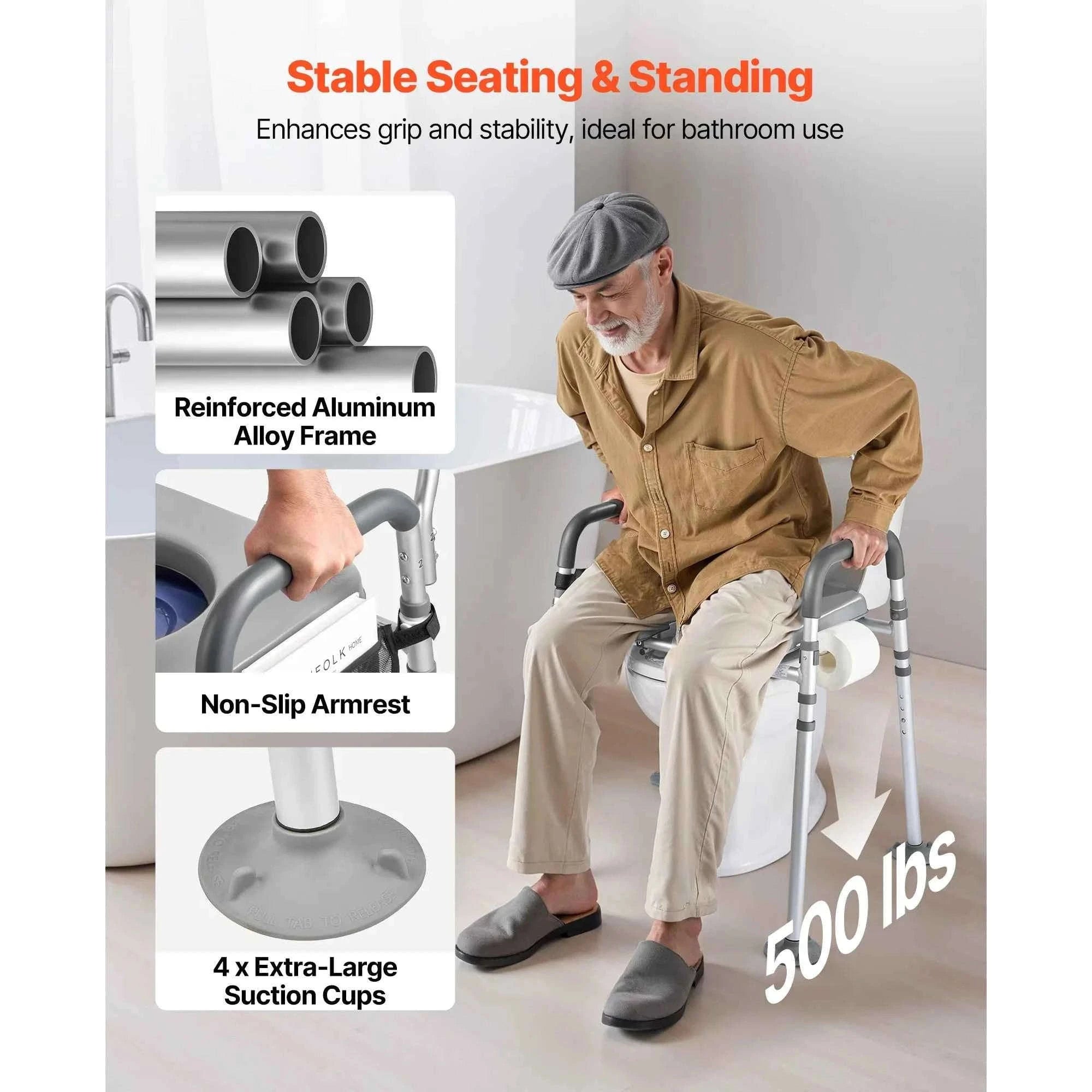Bedside Commode Chair 500 lbs 4-in-1 with Padded Seat and Detachable 5L Bucket-500 lbs / United States