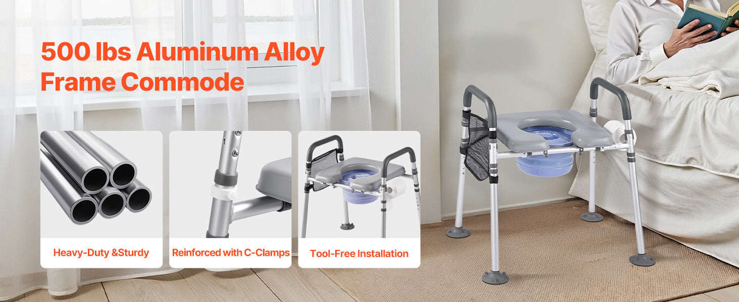 Bedside Commode Chair 500 lbs 4-in-1 with Padded Seat and Detachable 5L Bucket-500 lbs / United States