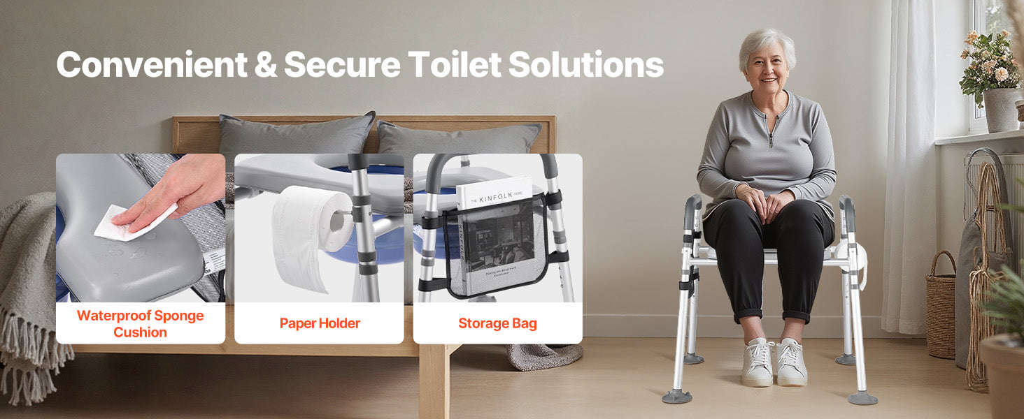 Bedside Commode Chair 500 lbs 4-in-1 with Padded Seat and Detachable 5L Bucket-500 lbs / United States