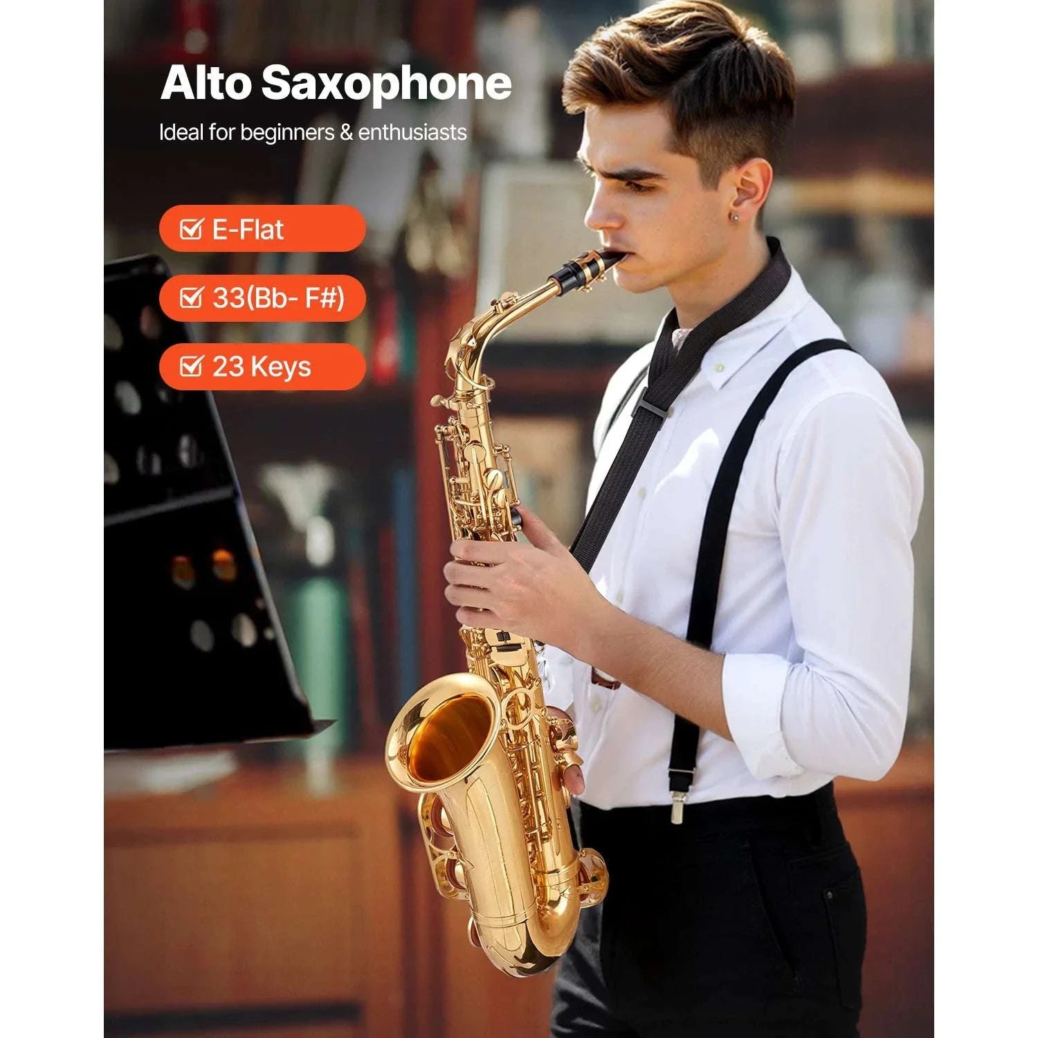 Beginner Alto or Tenor Saxophone Kit with Case & Accessories-Mid-tone E Flat / United States