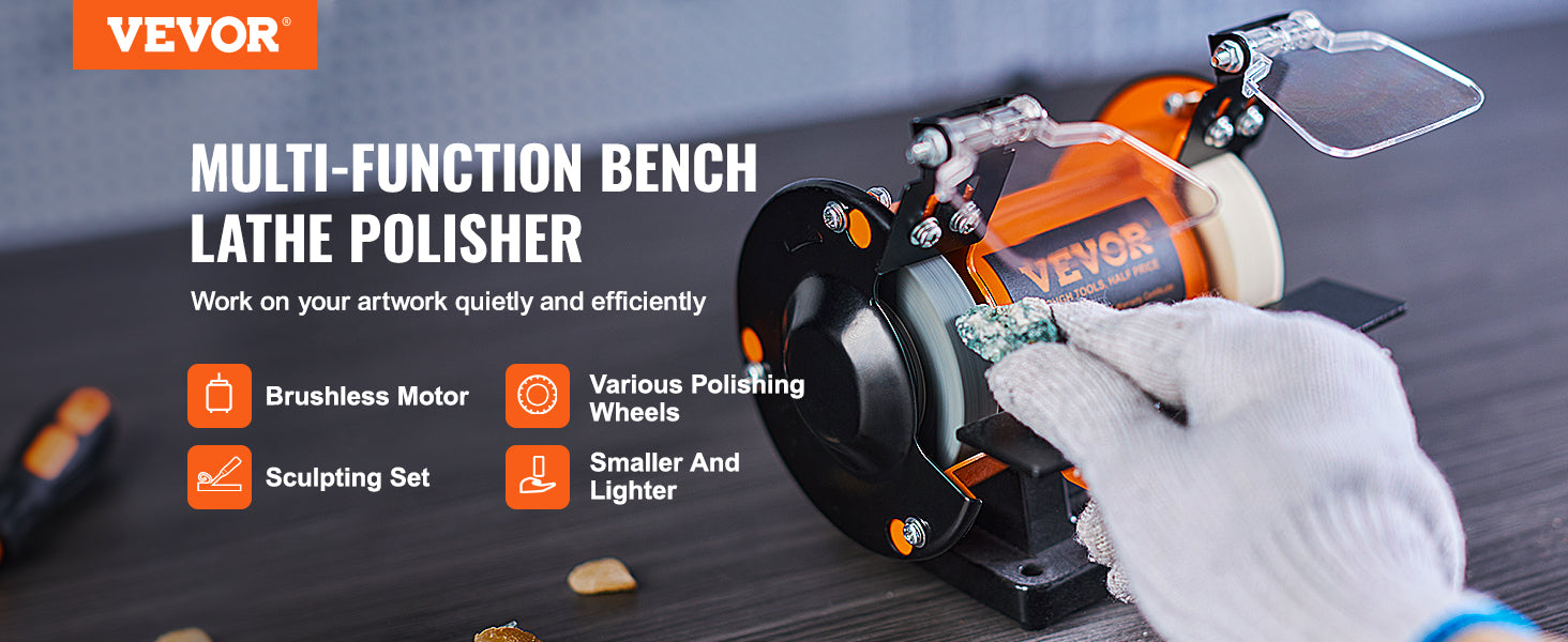 VEVOR 3in Jewelry Polisher Buffer Brushless Adjustable Speed Mini Multi-purpose Bench Grinder Polishing Machine for Gemstones