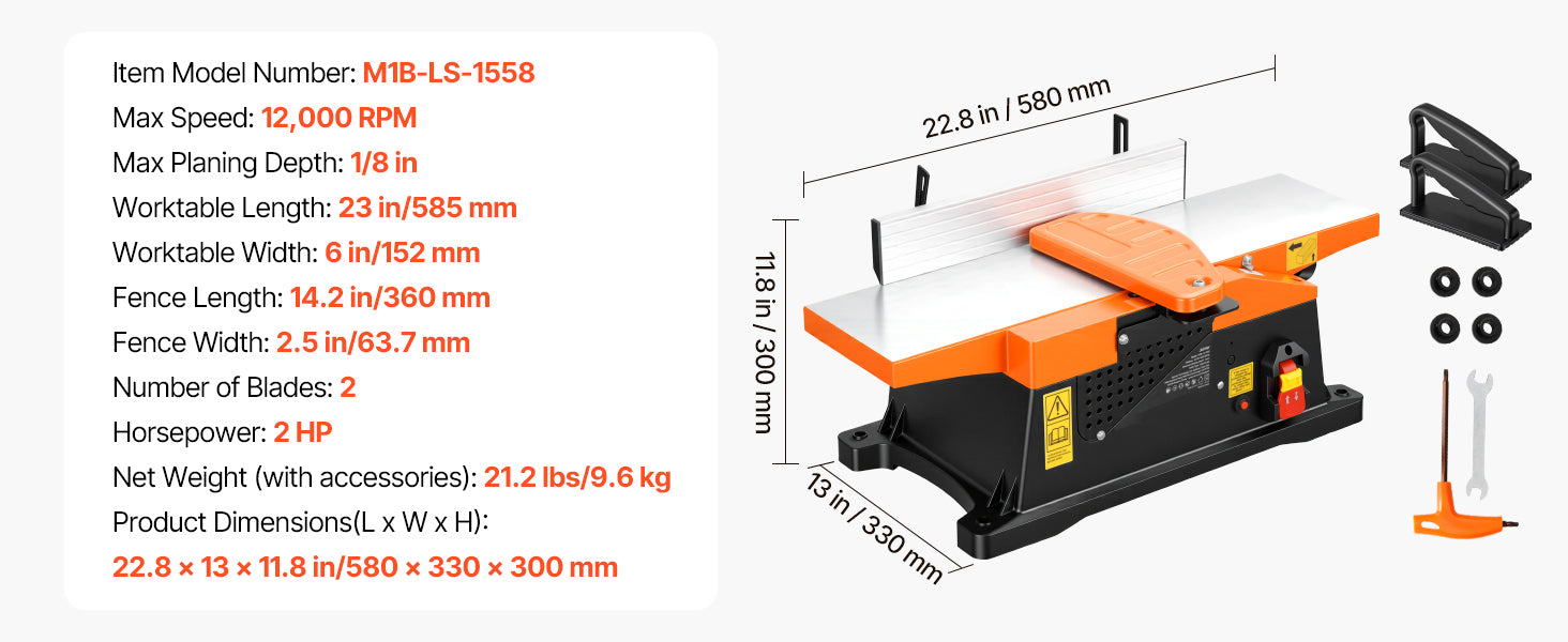 6 in 2 HP Benchtop Jointer with Adjustable Fence