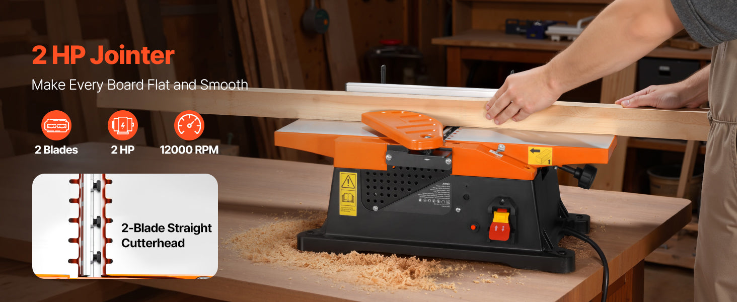6 in 2 HP Benchtop Jointer with Adjustable Fence