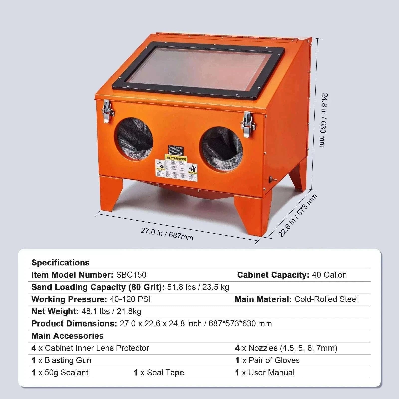 Benchtop Sandblasting Cabinet 25/40/60 Gallon with Gun & Nozzles-60 Gallon / france