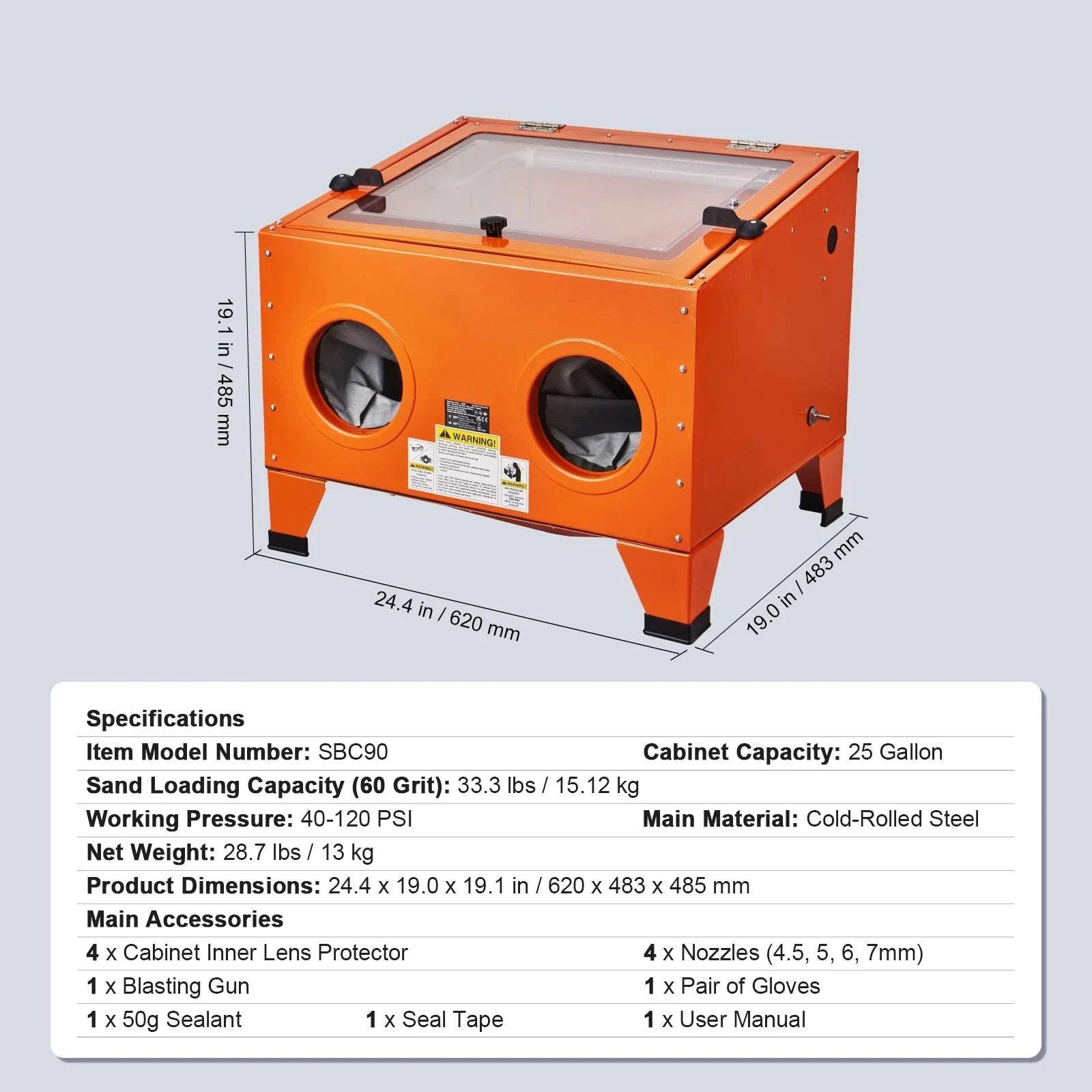 Benchtop Sandblasting Cabinet 25/40/60 Gallon with Gun & Nozzles-60 Gallon / france
