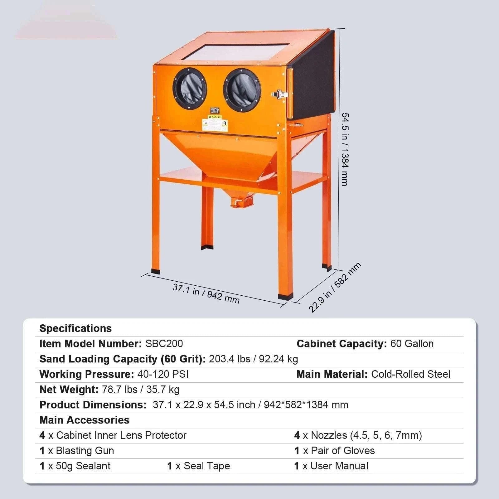 Benchtop Sandblasting Cabinet 25/40/60 Gallon with Gun & Nozzles-60 Gallon / france