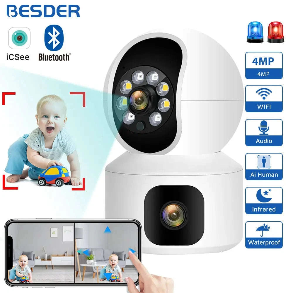 BESDER 4MP WiFi Dual Screen Baby Monitor Camera-4MP NO Card / EU Plug / GERMANY