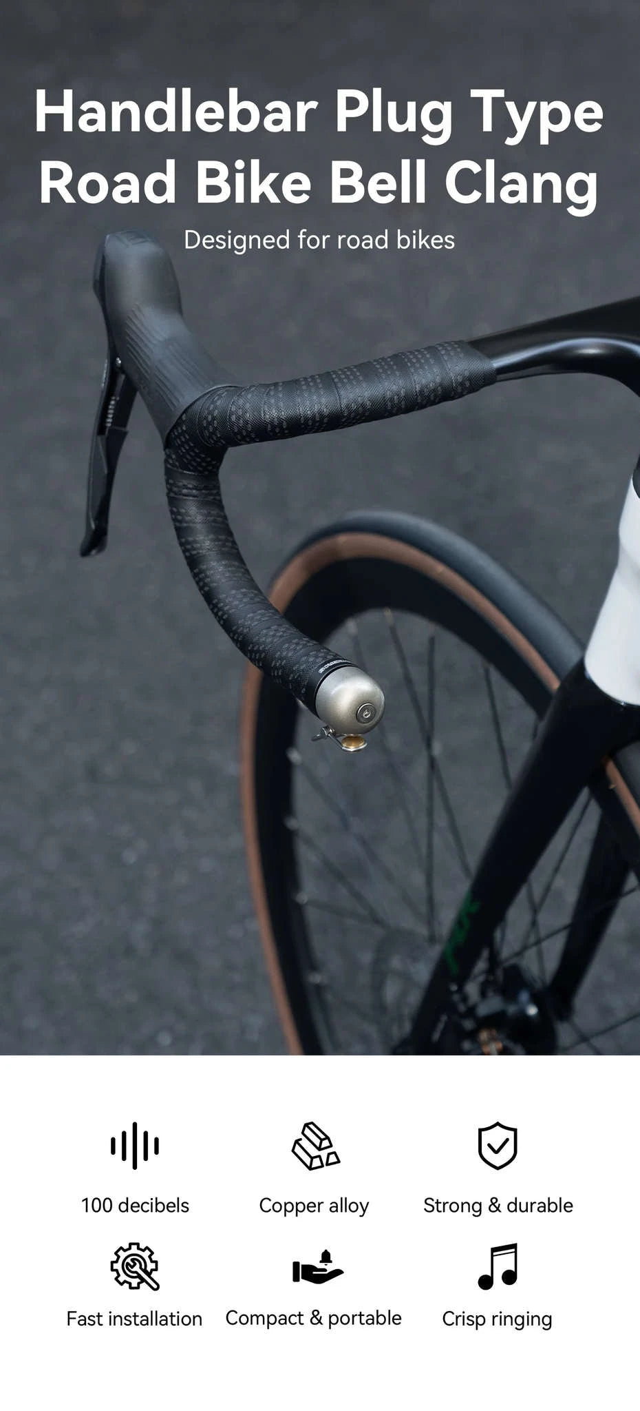 Bicycle Bell 100dB Loud Ring for 22.2mm Handlebars-BB2502-ab