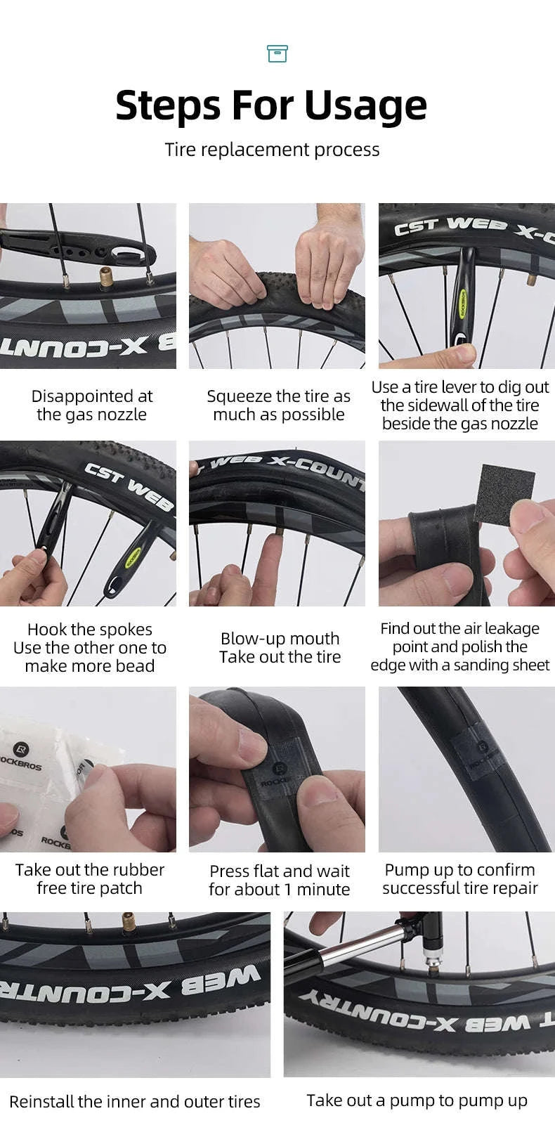 Bicycle Flat Tire Repair Kit with 130PSI Pump & Patch Set-B80