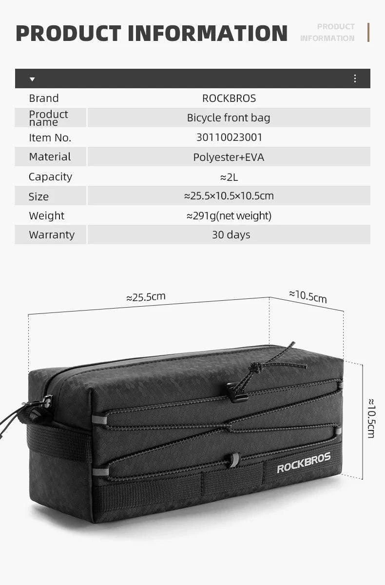 Bicycle Front Handlebar Bag 2L Storage with Strap and Reflective Design-B111