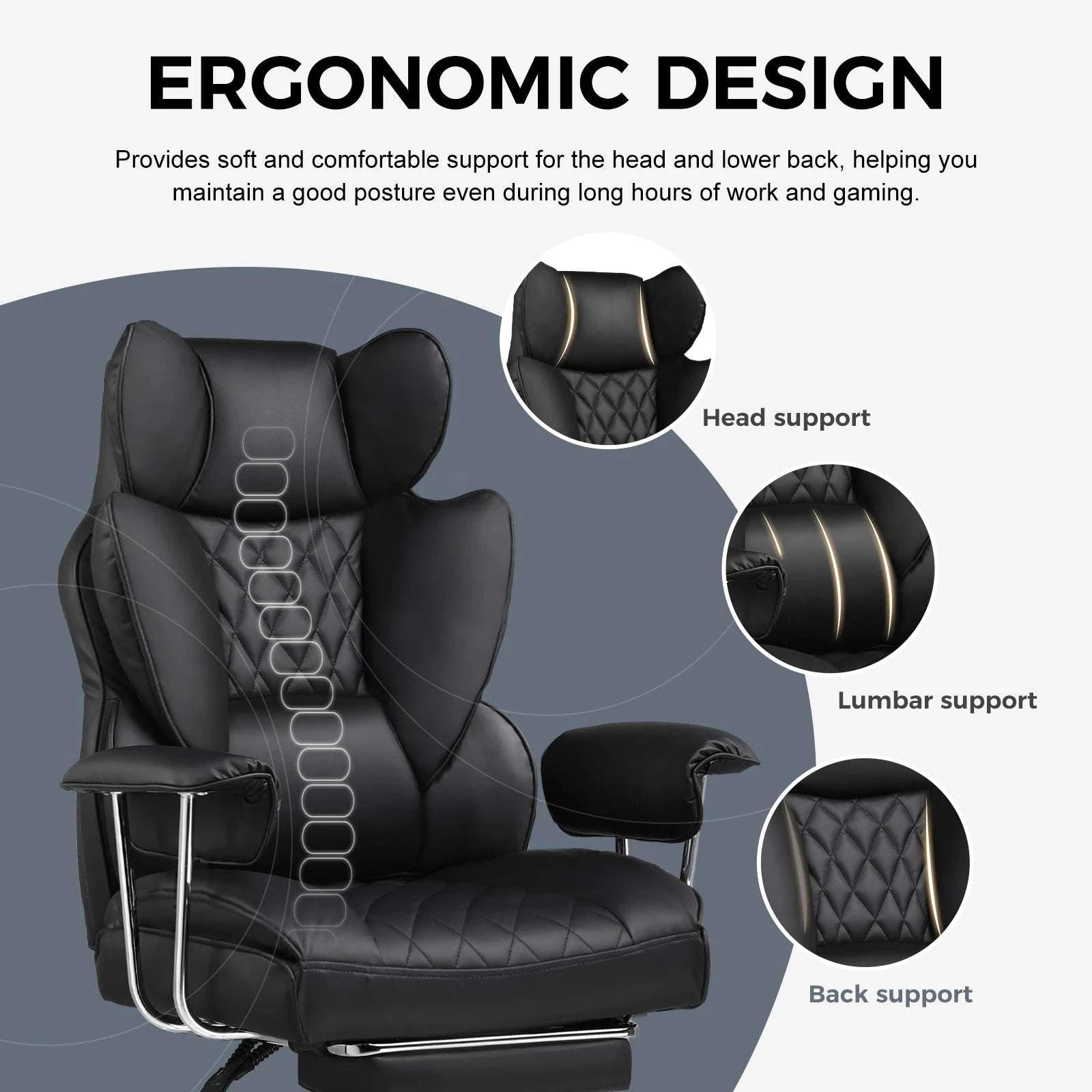 Big and Tall Ergonomic Gaming Chair with Lumbar Support & Footrest-black / United States