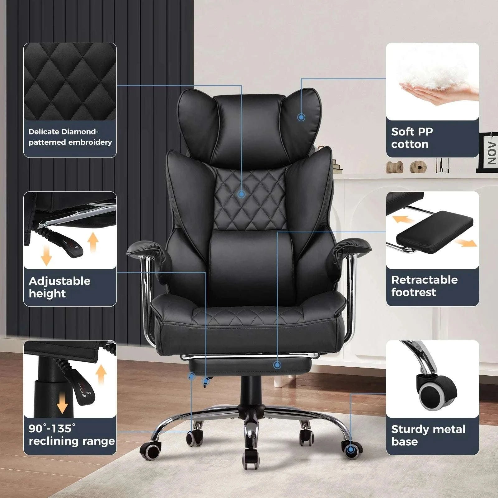 Big and Tall Ergonomic Gaming Chair with Lumbar Support & Footrest-Blue / United States