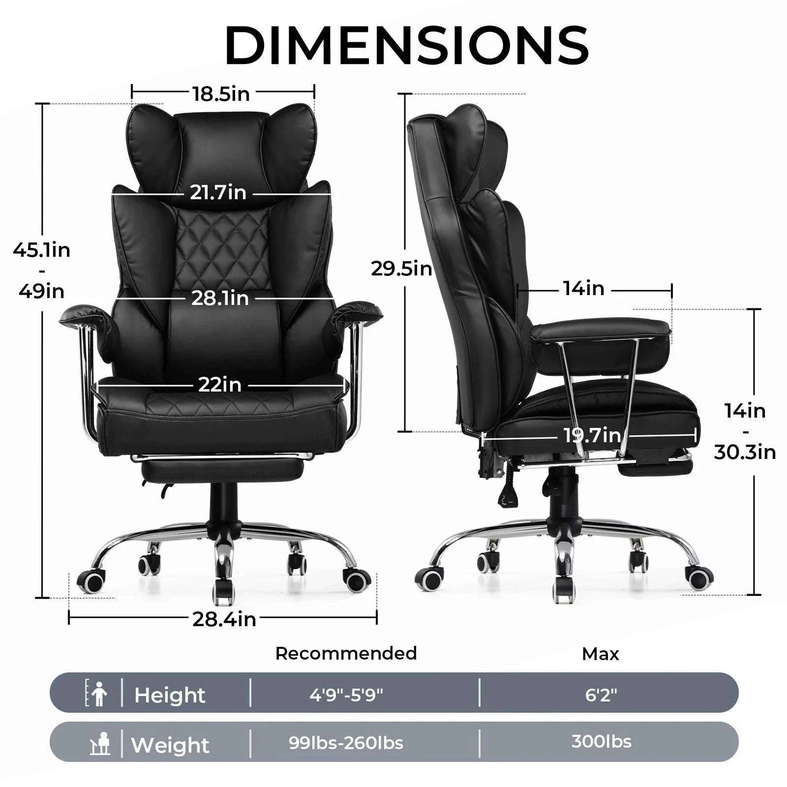 Big and Tall Ergonomic Gaming Chair with Lumbar Support & Footrest-Blue / United States
