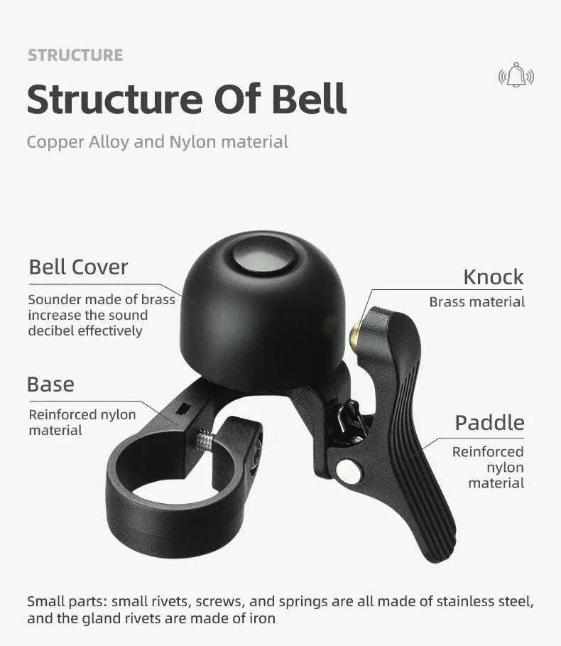 Bike Bell with Crisp Sound Alloy Ring for MTB & Road Bikes-2023-1A Left