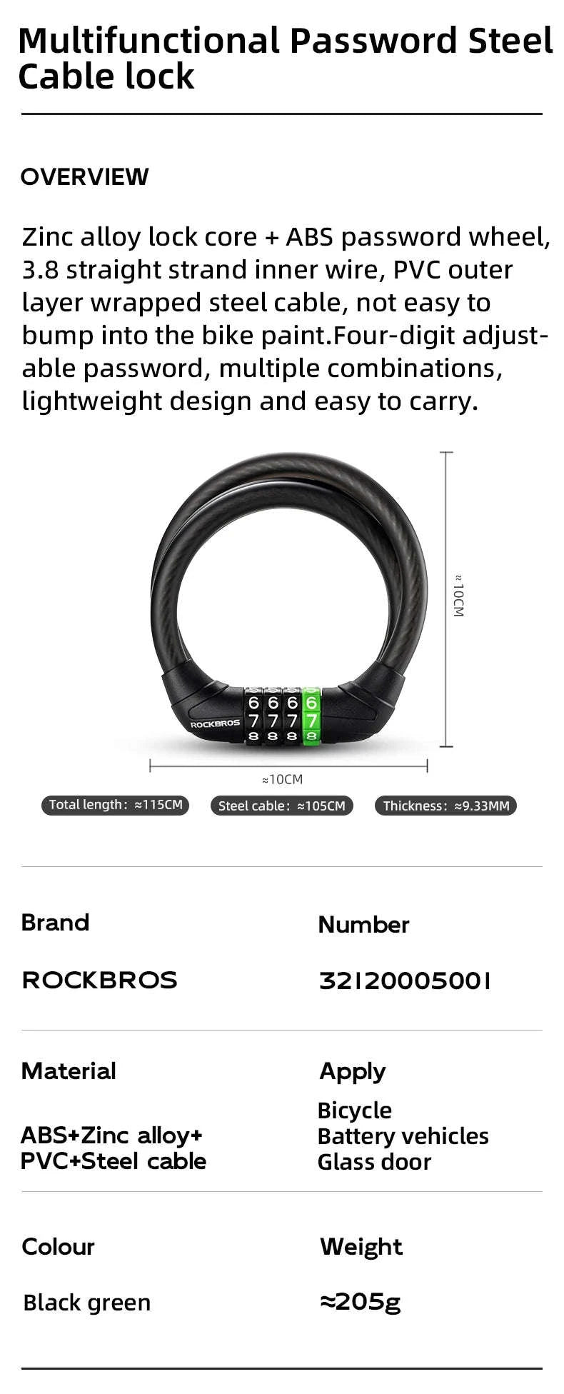 Bike Cable Lock with Password Security-32120005001