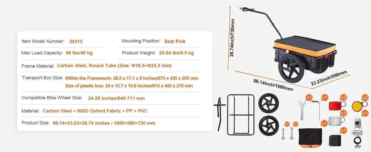 Bike Cargo Trailer 88 lbs Capacity Foldable Wagon with 16" Wheels-88lbs / GERMANY