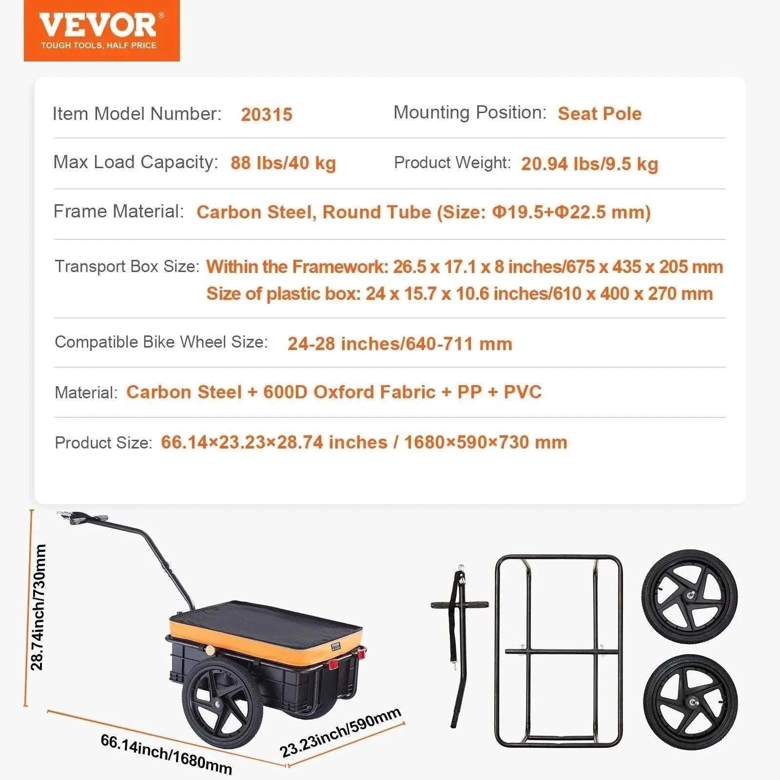 Bike Cargo Trailer 88 lbs Capacity Foldable Wagon with 16" Wheels-88lbs / GERMANY