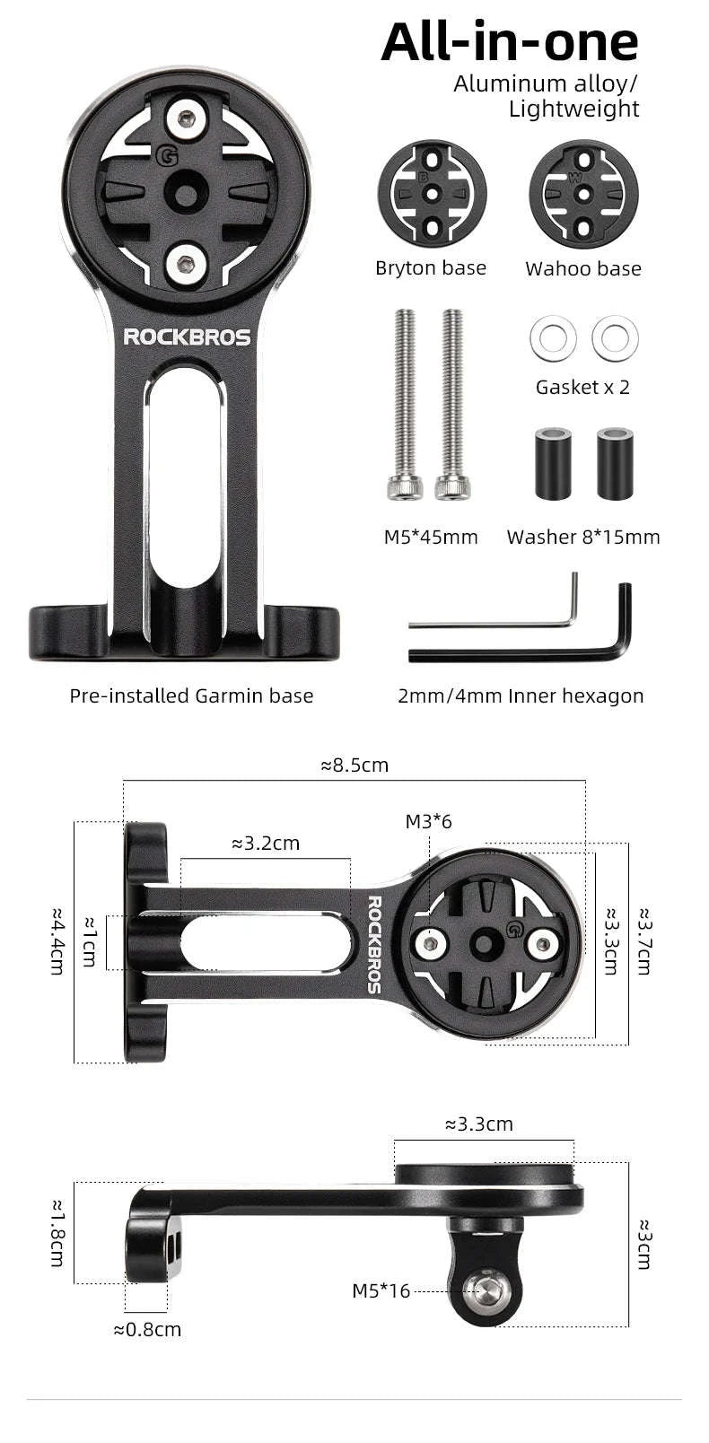 Bike Computer Mount Extension with Front Light Holder Alloy Bracket-adjustable