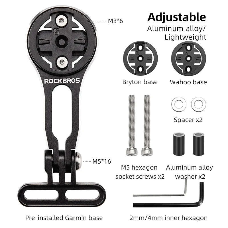 Bike Computer Mount Extension with Front Light Holder Alloy Bracket-adjustable