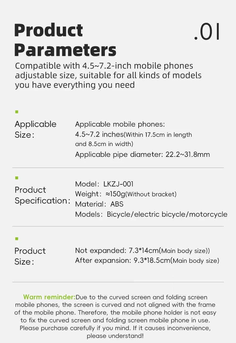 Bike Phone Holder with Anti-Vibration Quick Lock for 4.5–7.2 Inch Phones-LKZJ-Handlebar