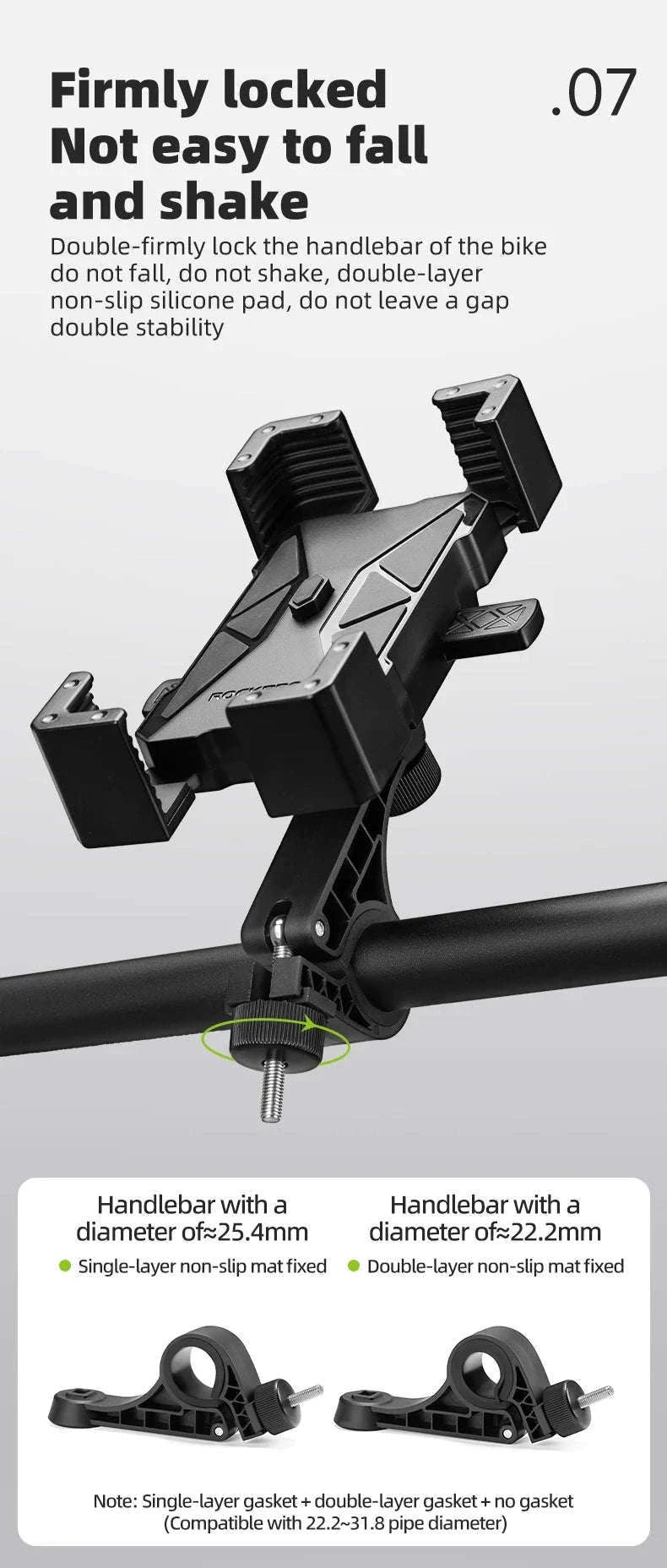 Bike Phone Holder with Anti-Vibration Quick Lock for 4.5–7.2 Inch Phones-LKZJ-Handlebar
