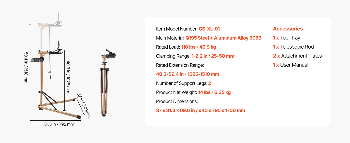 Adjustable Bike Repair Stand Foldable Work Stand with 360° Clamp