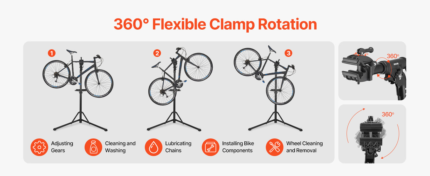 Adjustable Bike Repair Stand Foldable Work Stand with 360° Clamp