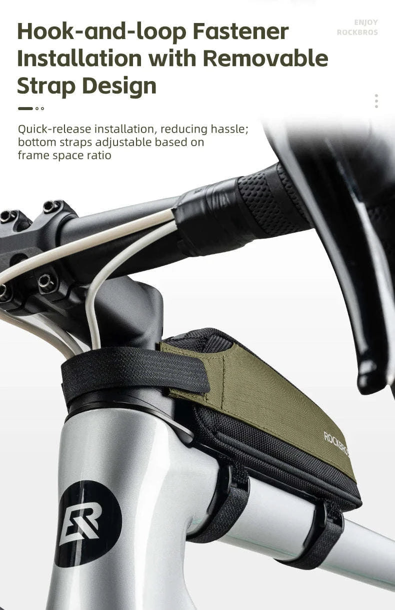 Bike Top Tube Frame Bag Rainproof Nylon Phone & Tool Storage-green 0.65L