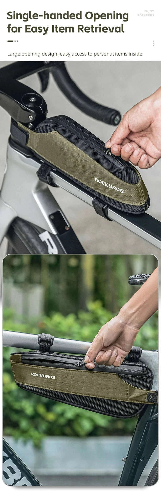 Bike Top Tube Frame Bag Rainproof Nylon Phone & Tool Storage-green 0.65L