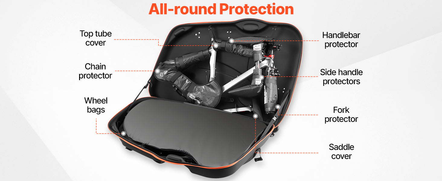 Caja de viaje para bicicleta SucceBuy: estuche de viaje rígido con EVA, candado TSA y ruedas, bolsa de transporte segura para bicicleta de carretera 700C