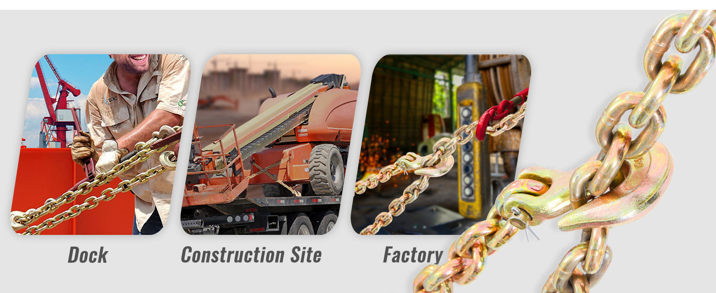 SucceBuy 1/2pcs Binder Chain Trailer Tow Zinc Plated Truck with Safety Grab Hooks for Logging Binder Tie Down Transport Flatbed