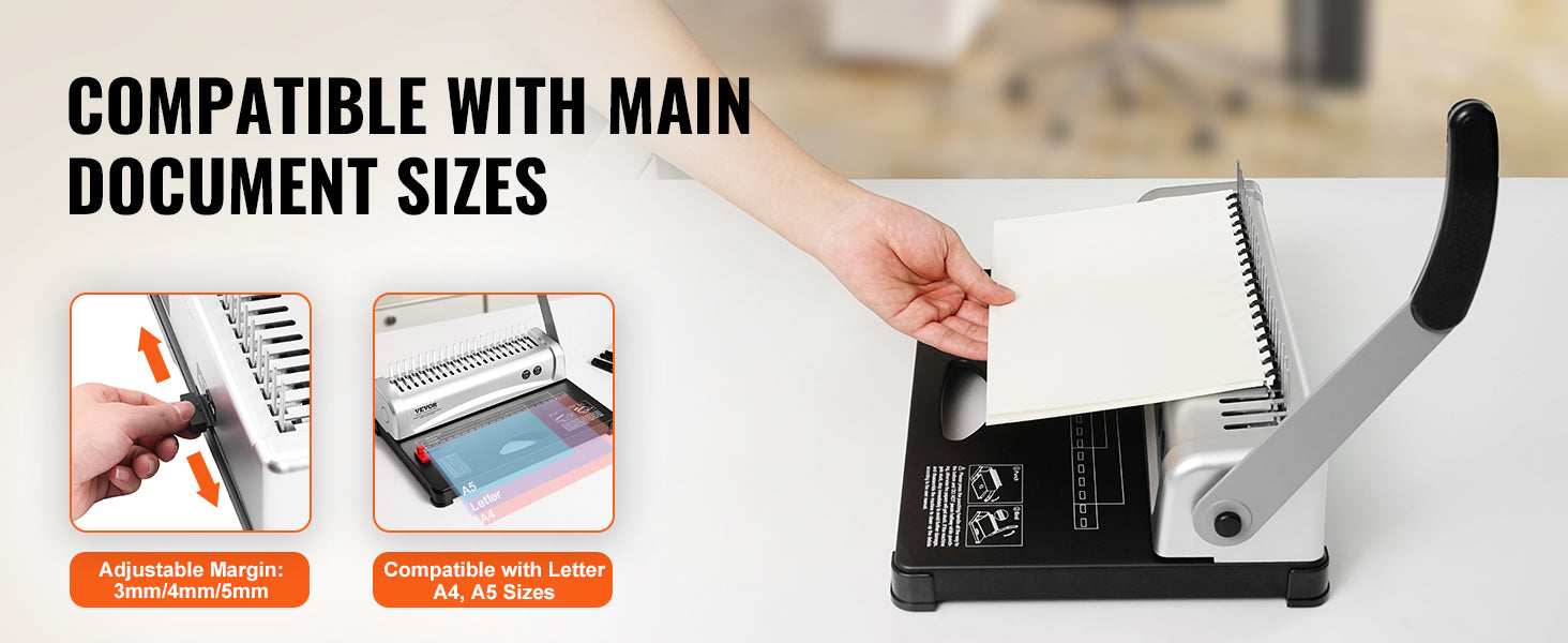 21-Hole Comb Binding Machine with 450 Sheet Capacity & 100 Spines