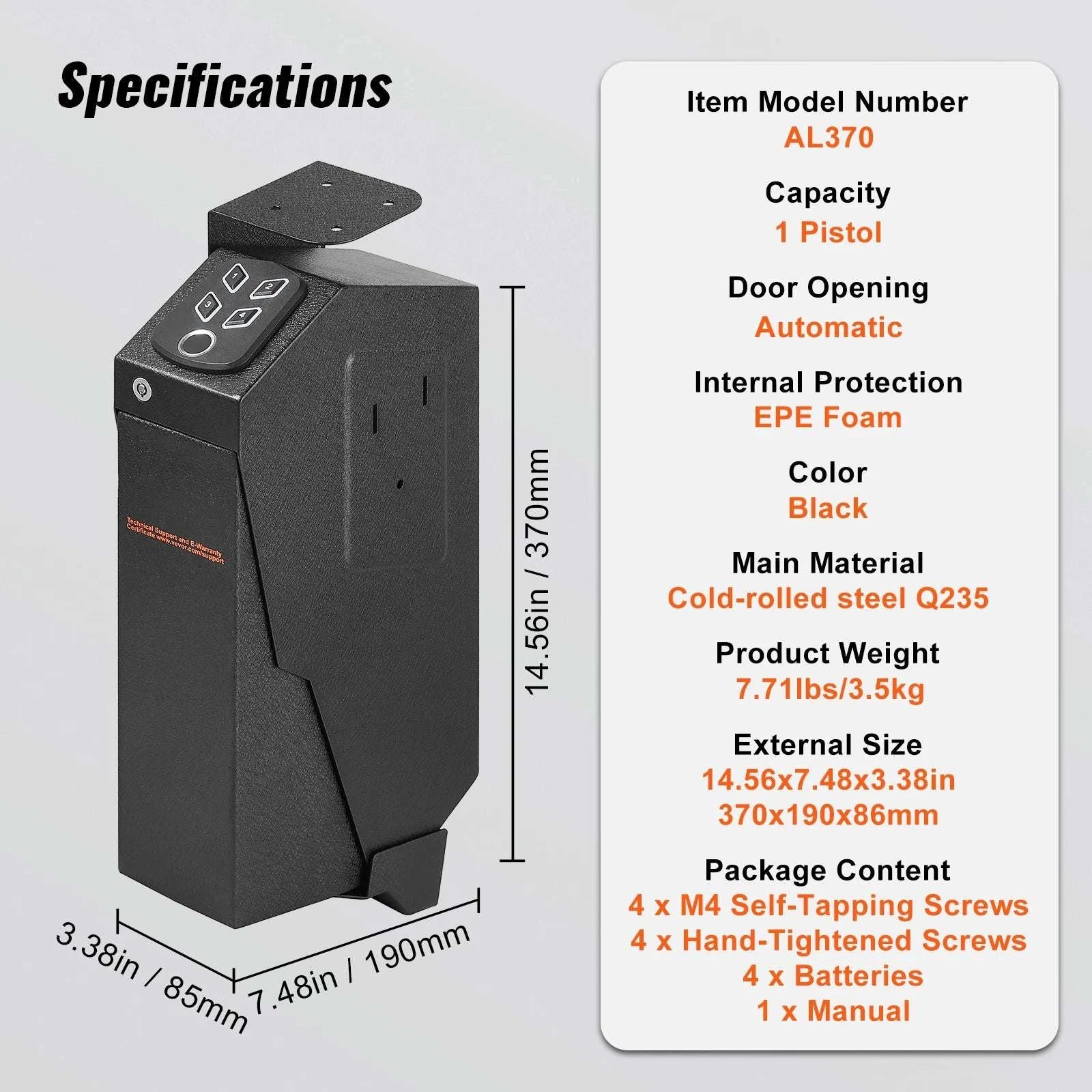 Biometric Pistol Safe with 3-Way Access & Steel Protection-2 Pistols / CZECH REPUBLIC