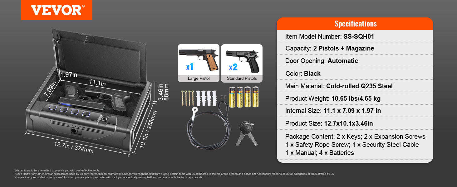 Biometric Pistol Safe with Q235 Steel and Quick Access-2 Pistols / United States