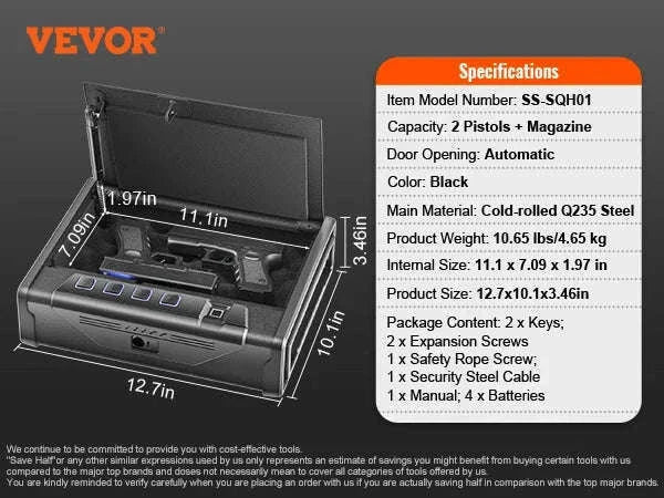 Biometric Pistol Safe with Q235 Steel and Quick Access-2 Pistols / United States