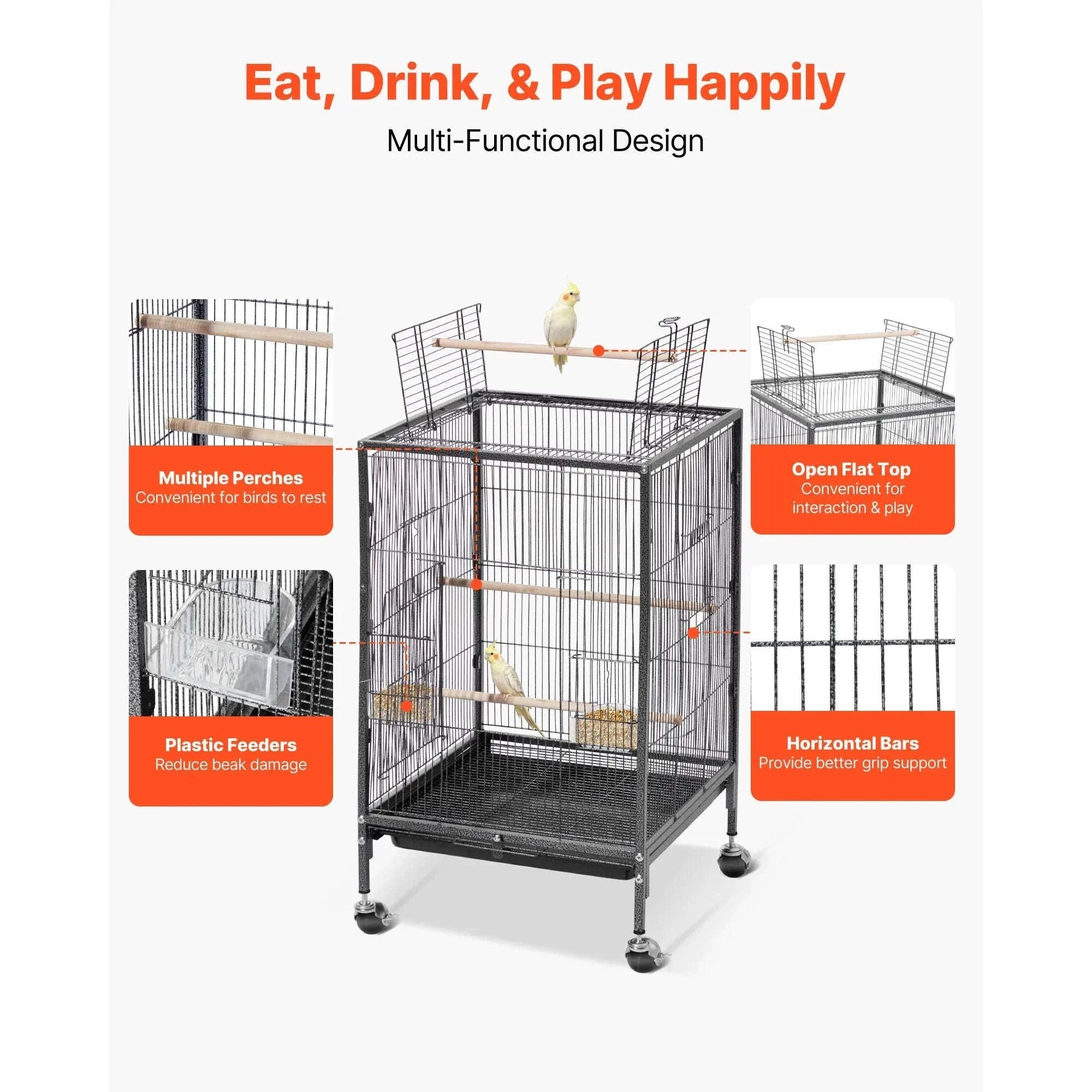 Bird Flight Cage with Perches, Slide-Out Tray, Feeders and Wheels-24.5 x 17inch / spain