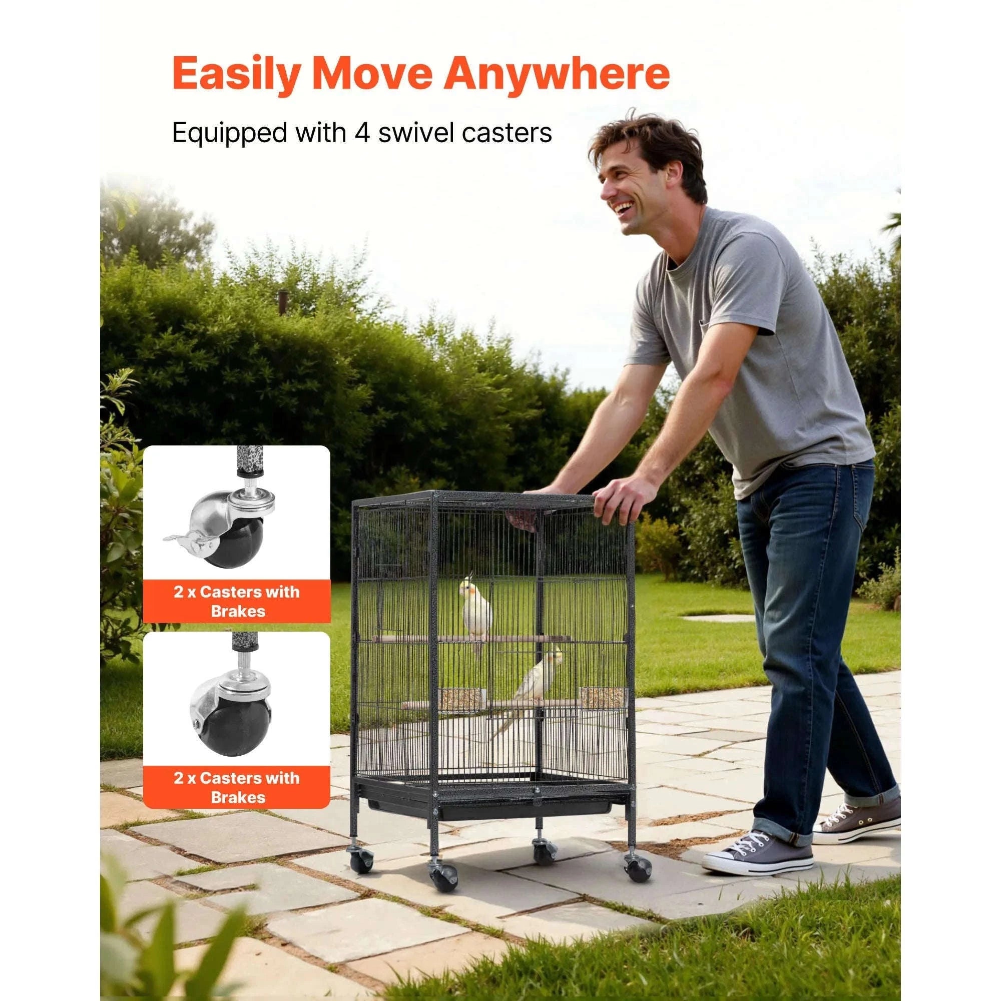 Bird Flight Cage with Perches, Slide-Out Tray, Feeders and Wheels-24.5 x 17inch / spain