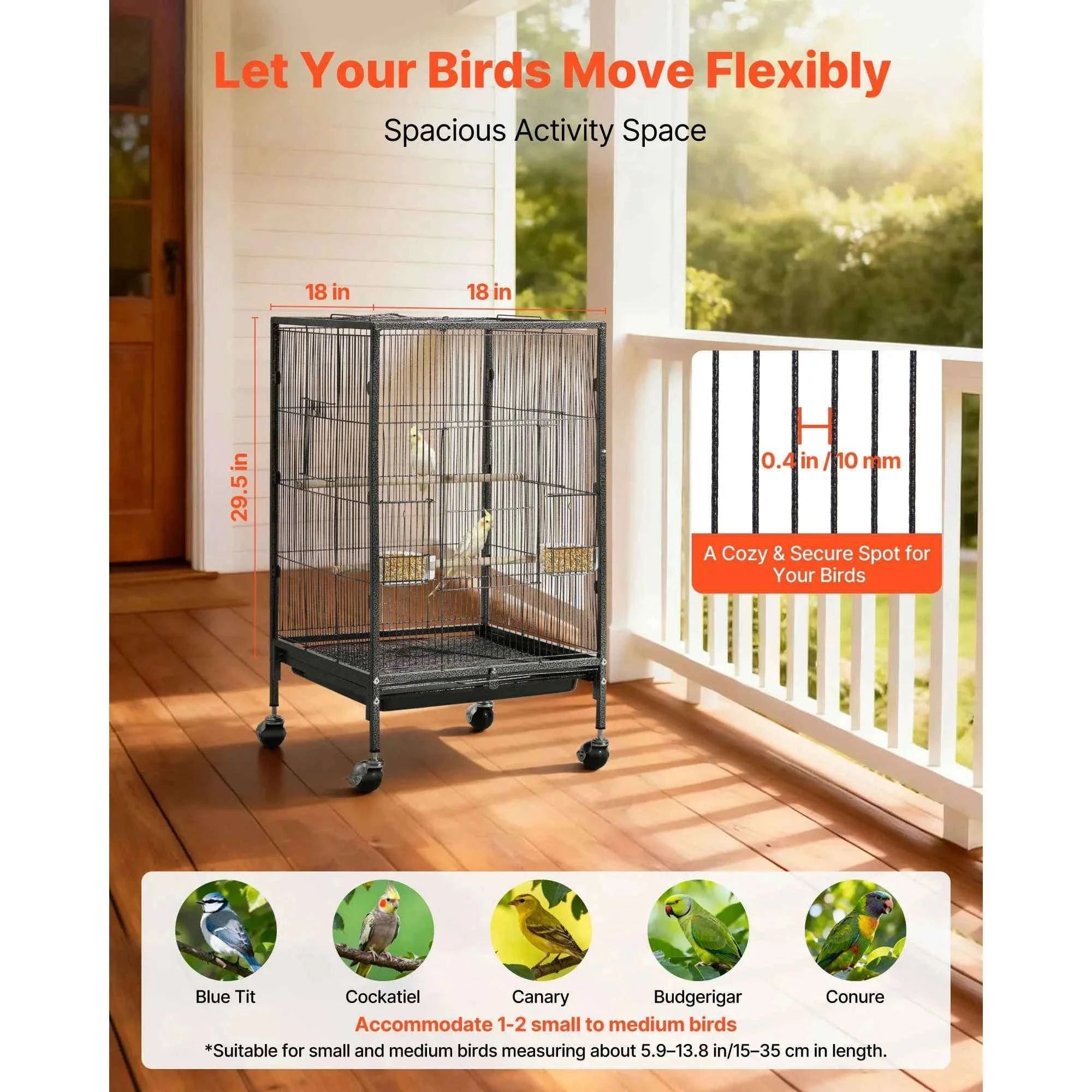 Bird Flight Cage with Perches, Slide-Out Tray, Feeders and Wheels-24.5 x 17inch / spain