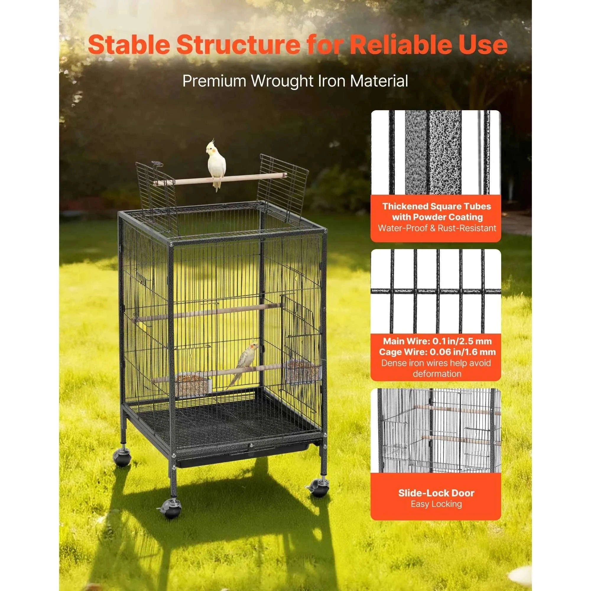 Bird Flight Cage with Perches, Slide-Out Tray, Feeders and Wheels-24.5 x 17inch / spain