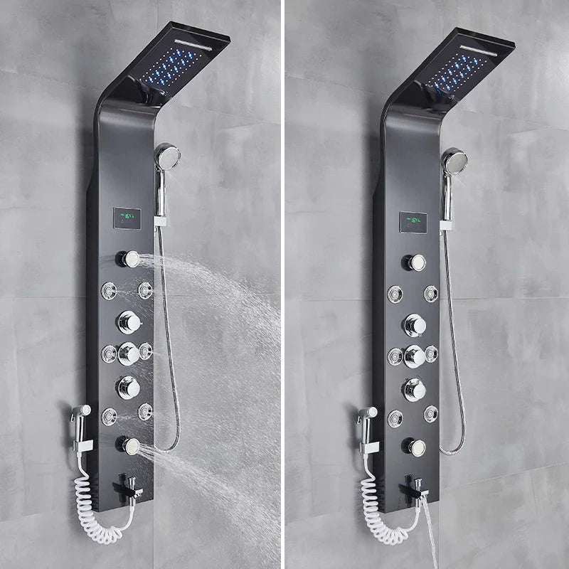 Black Bathroom Shower Panel with LED Display and Massage Jets-Brushed 8009 / GERMANY