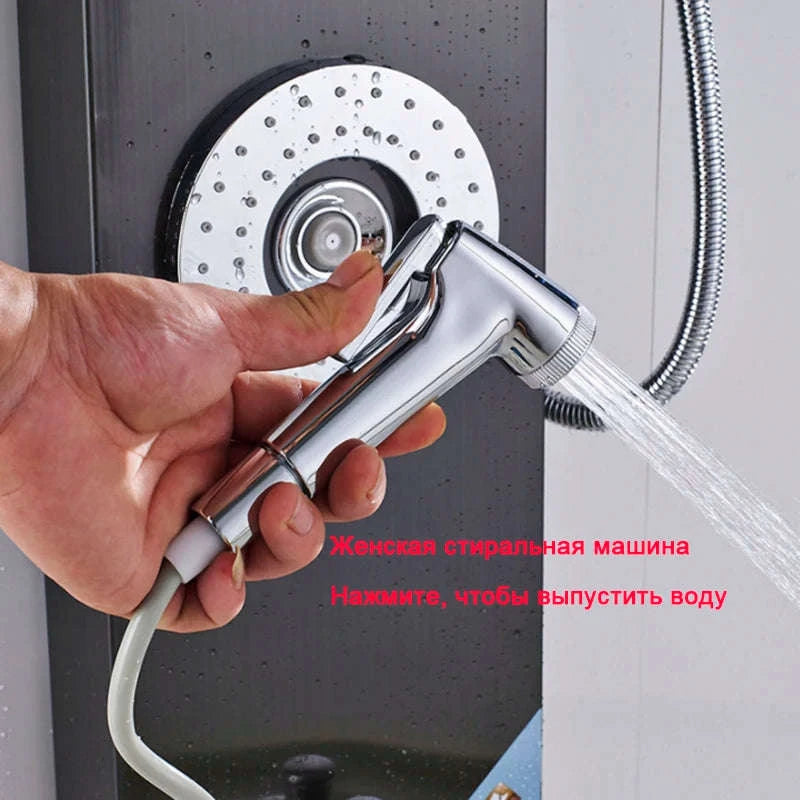Black Bathroom Shower Panel with LED Display and Massage Jets-Brushed 8009 / GERMANY