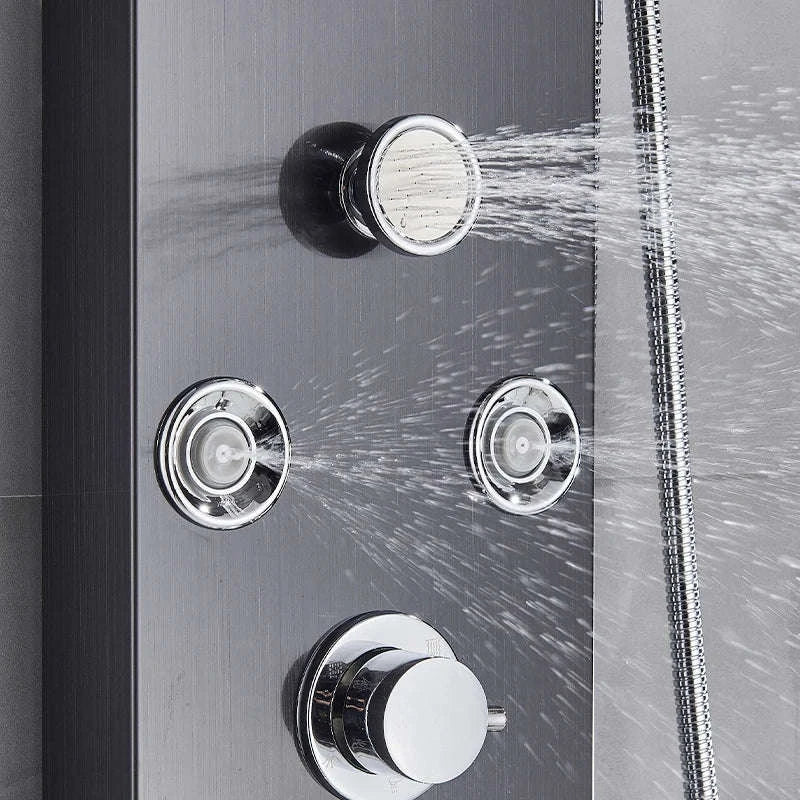 Black Bathroom Shower Panel with LED Display and Massage Jets-Brushed 8009 / GERMANY
