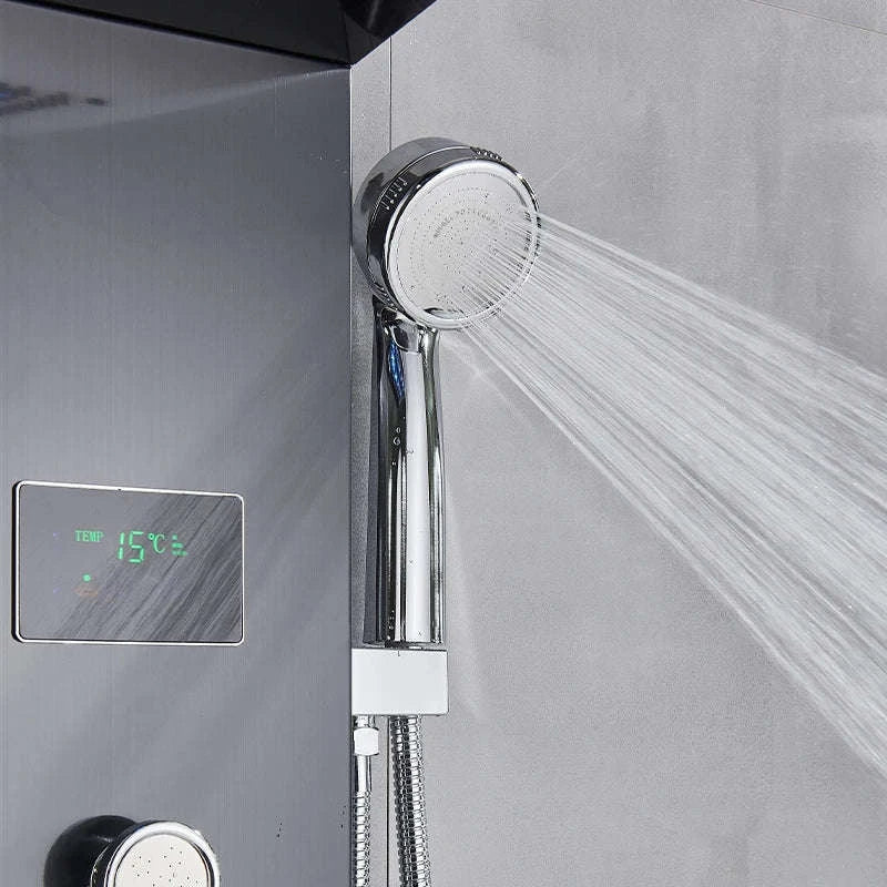 Black Bathroom Shower Panel with LED Display and Massage Jets-Brushed 8009 / GERMANY