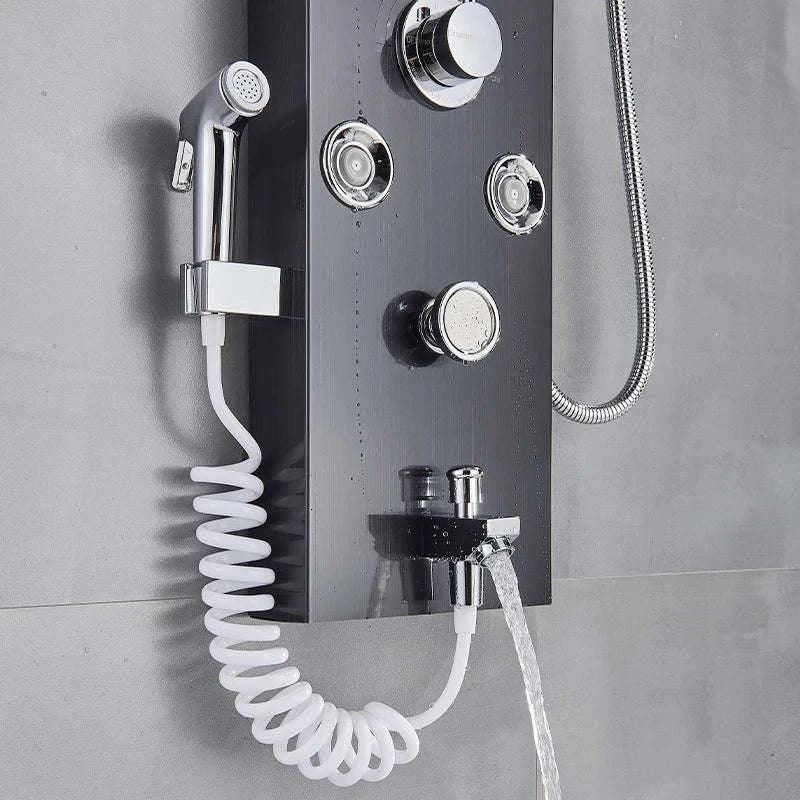 Black Bathroom Shower Panel with LED Display and Massage Jets-Brushed 8009 / GERMANY