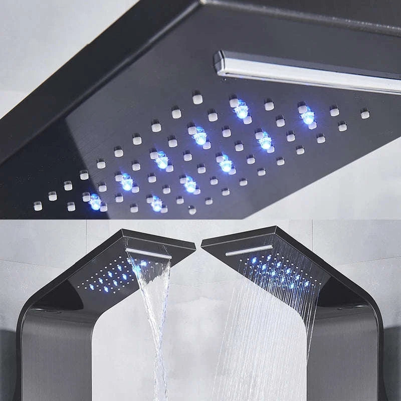 Black Bathroom Shower Panel with LED Display and Massage Jets-Brushed 8009 / GERMANY