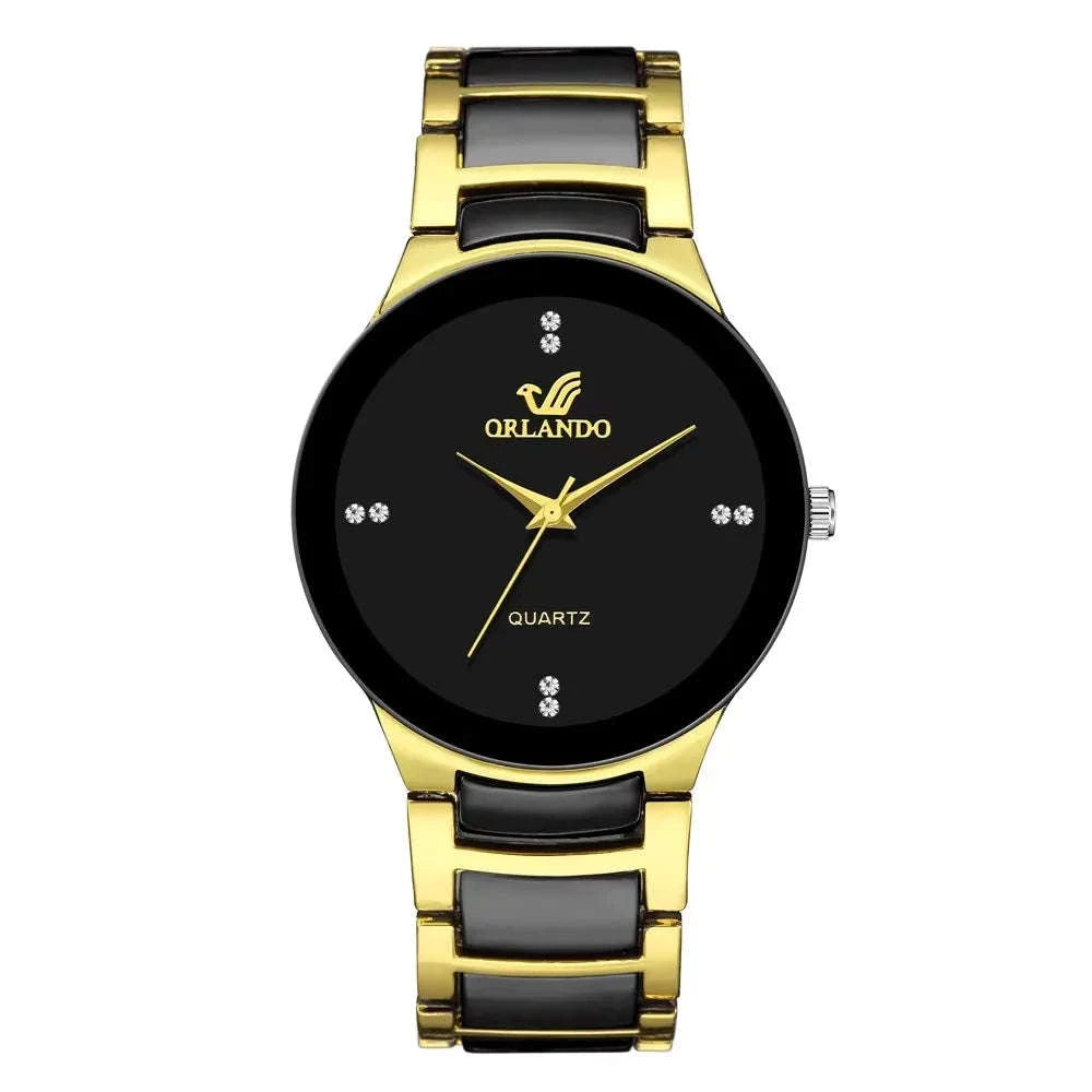 Black Dial Steel Quartz Watch-HS