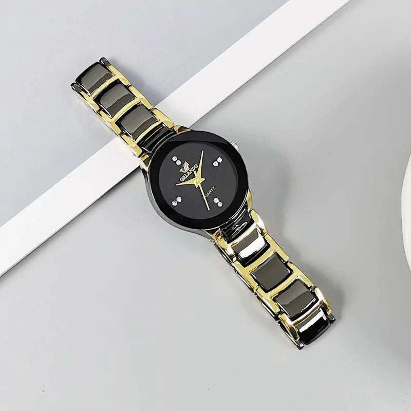 Black Dial Steel Quartz Watch-HS