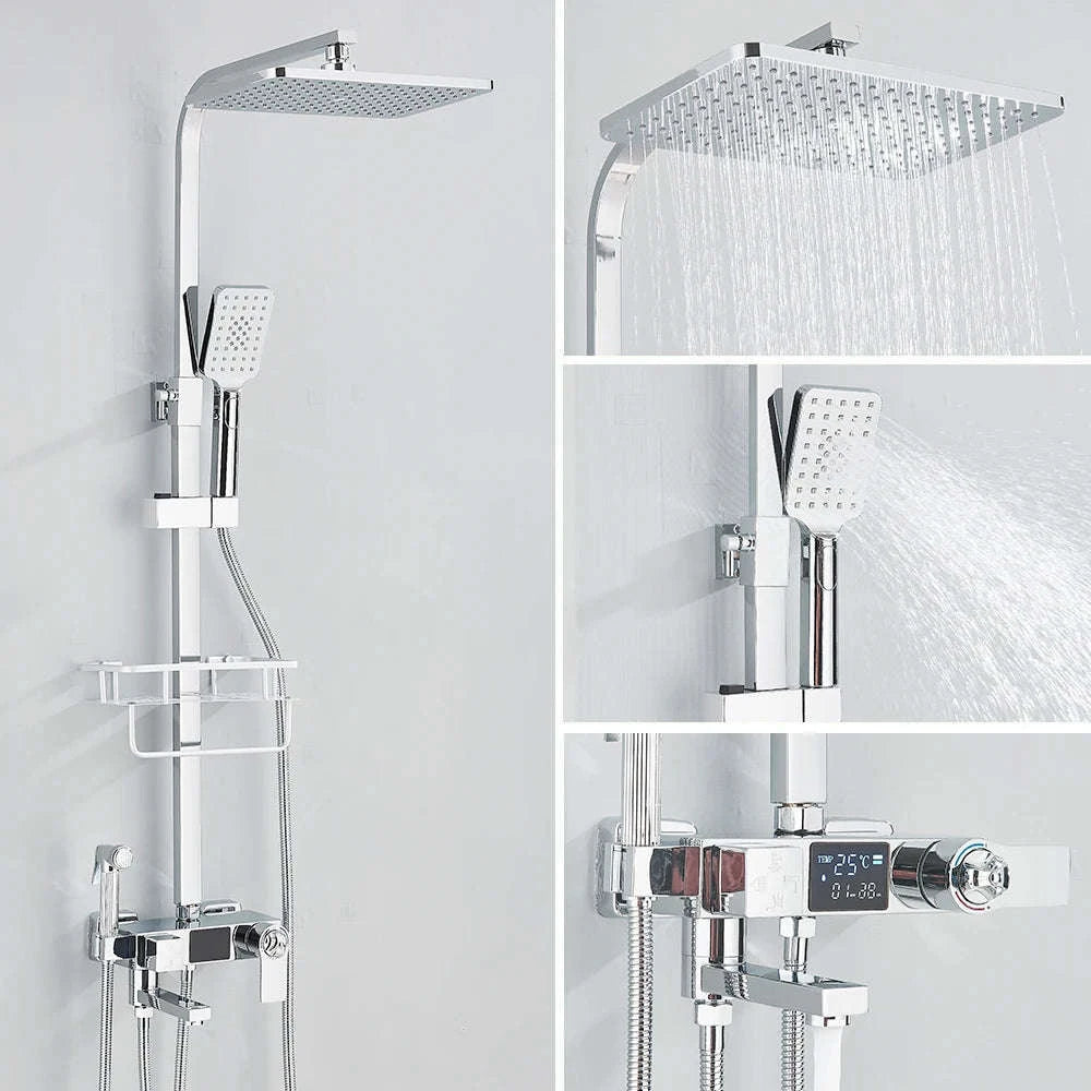Black Digital Display Thermostatic Shower Faucet Set-Matte Black / GERMANY